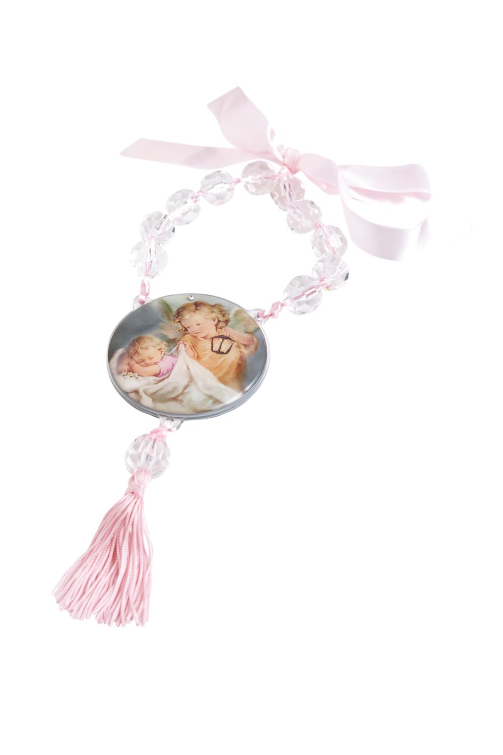 Medalha De Berço Dezena Terço Anjo Zelador 21 mm - Rosa - agnusdei