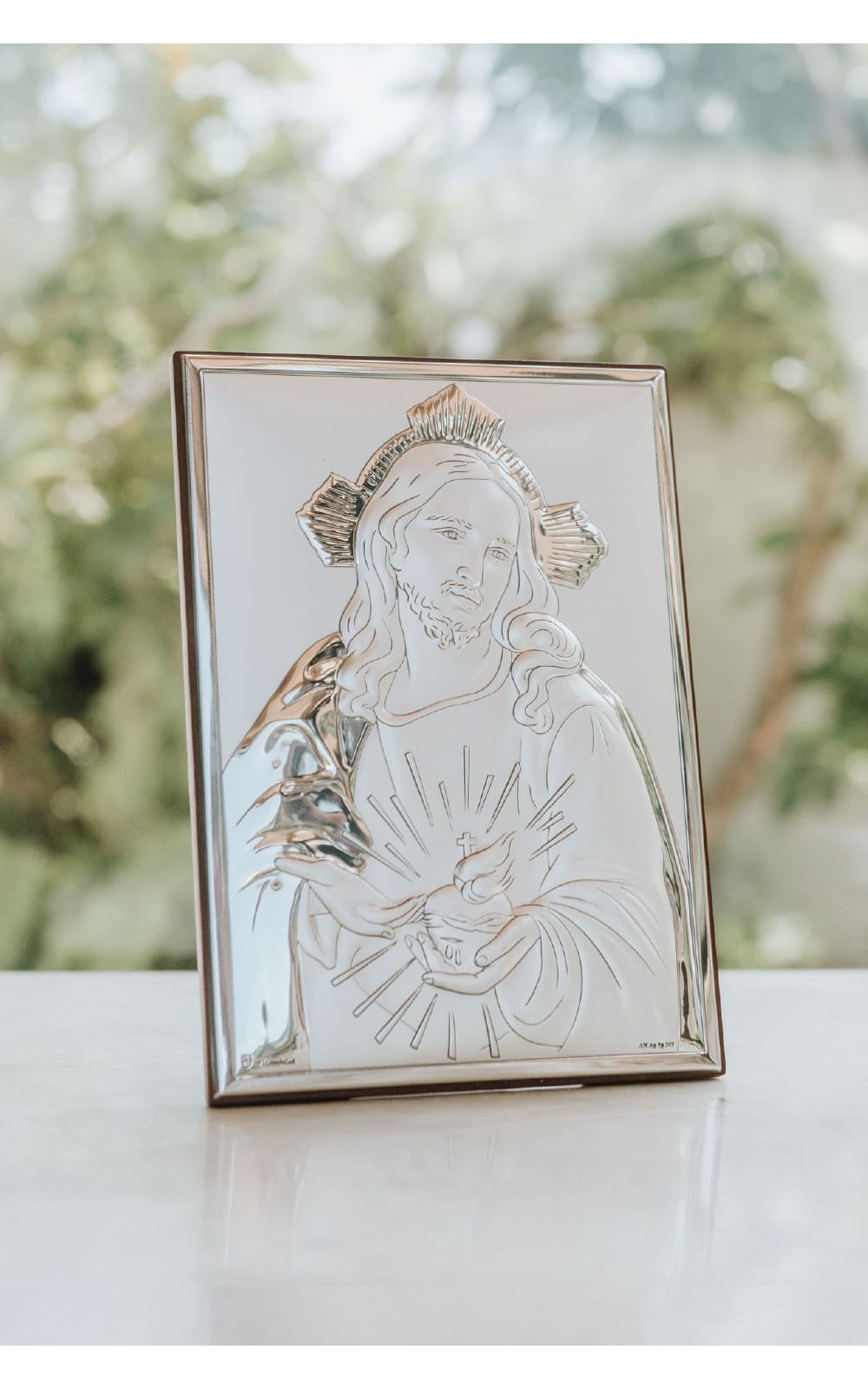 Icone-Em-Prata--Sagrado-Coracao-De-Jesus-13-X-18-cm